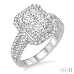 1 1/4 Ctw Round Cut Diamond Octagon Shape Lovebright Ring in 14k White Gold