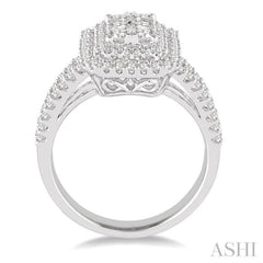 1 1/4 Ctw Round Cut Diamond Octagon Shape Lovebright Ring in 14k White Gold