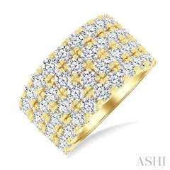 4 Ctw Four-Row Round Cut Diamond Wide Fashion Band in 14K Yellow Gold