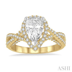 1/2 Ctw Pear Shape Criss Cross Shank Round Cut Diamond Semi-Mount Engagement Ring in 14K Yellow and White gold