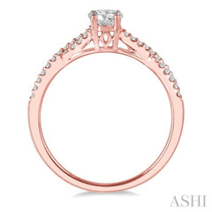 3/8 Ctw Diamond Engagement Ring with 1/4 Ct Round Cut Center Stone in 14K Rose Gold