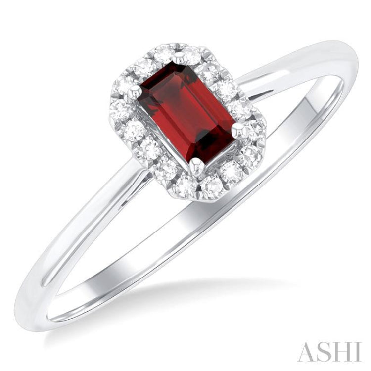 5x3 MM Octagonal Shape Garnet and 1/20 Ctw Single Cut Diamond Halo Semi-Precious Ring in 10K White Gold