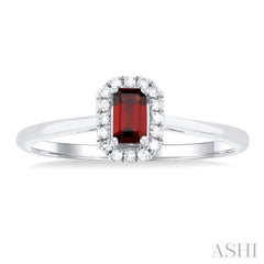 5x3 MM Octagonal Shape Garnet and 1/20 Ctw Single Cut Diamond Halo Semi-Precious Ring in 10K White Gold