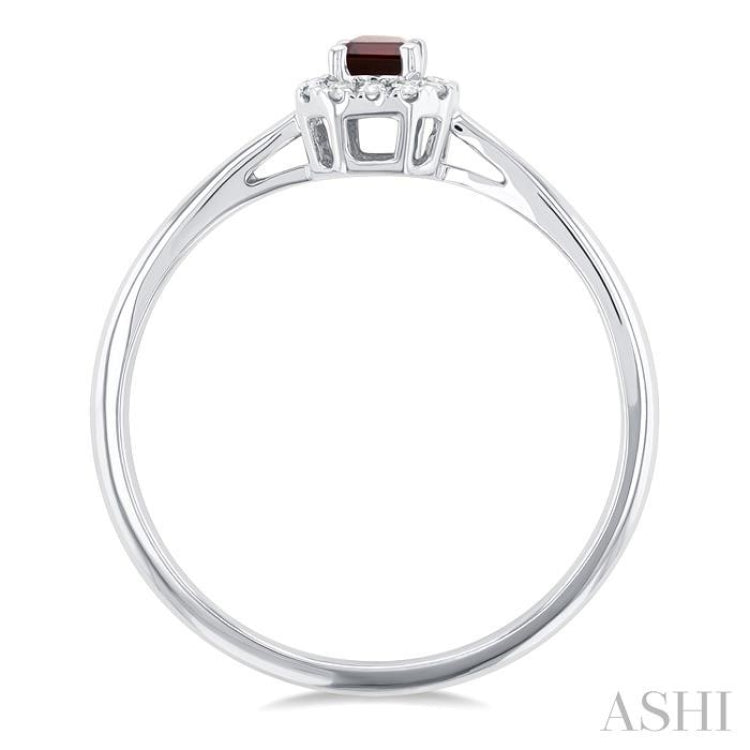 5x3 MM Octagonal Shape Garnet and 1/20 Ctw Single Cut Diamond Halo Semi-Precious Ring in 10K White Gold