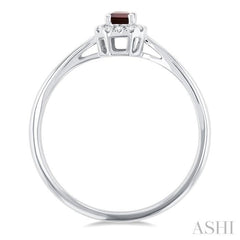 5x3 MM Octagonal Shape Garnet and 1/20 Ctw Single Cut Diamond Halo Semi-Precious Ring in 10K White Gold