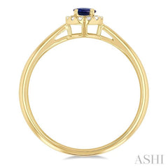 3.25 MM Round Sapphire and 1/20 Ctw Single Cut Diamond Halo Precious Ring in 10K Yellow Gold