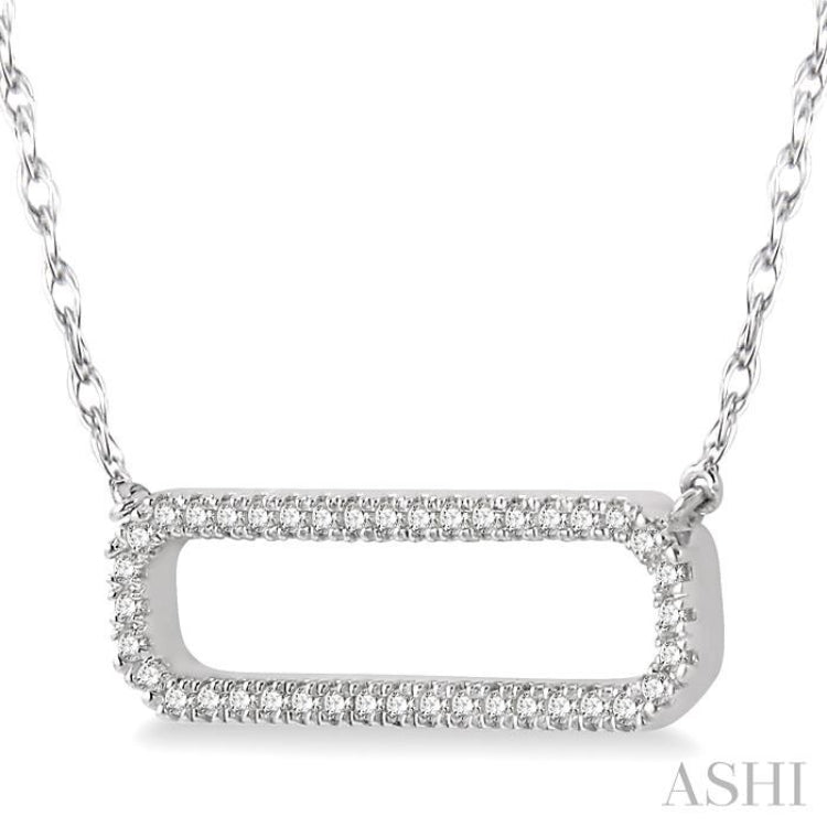 1/6 Ctw Round Cut Diamond Rounded Rectangle Pendant With Chain in 10K White Gold