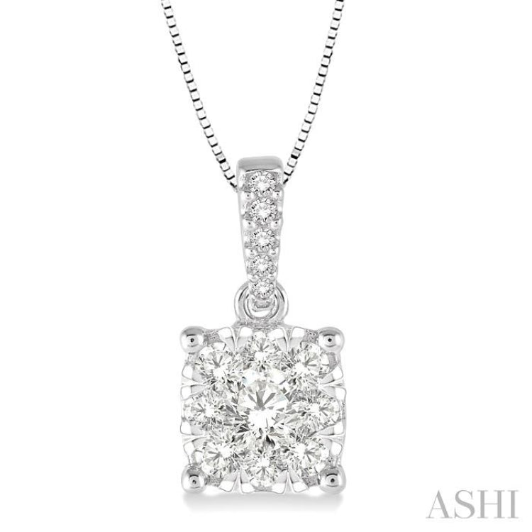 3/8 Ctw Square Shape Diamond Lovebright Pendant in 14K White Gold with Chain