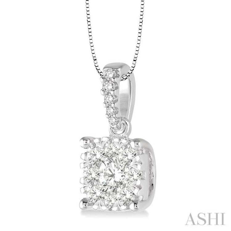 3/8 Ctw Square Shape Diamond Lovebright Pendant in 14K White Gold with Chain