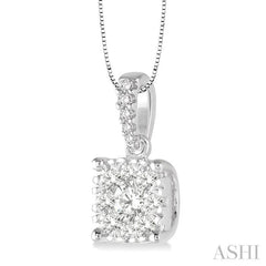 3/8 Ctw Square Shape Diamond Lovebright Pendant in 14K White Gold with Chain