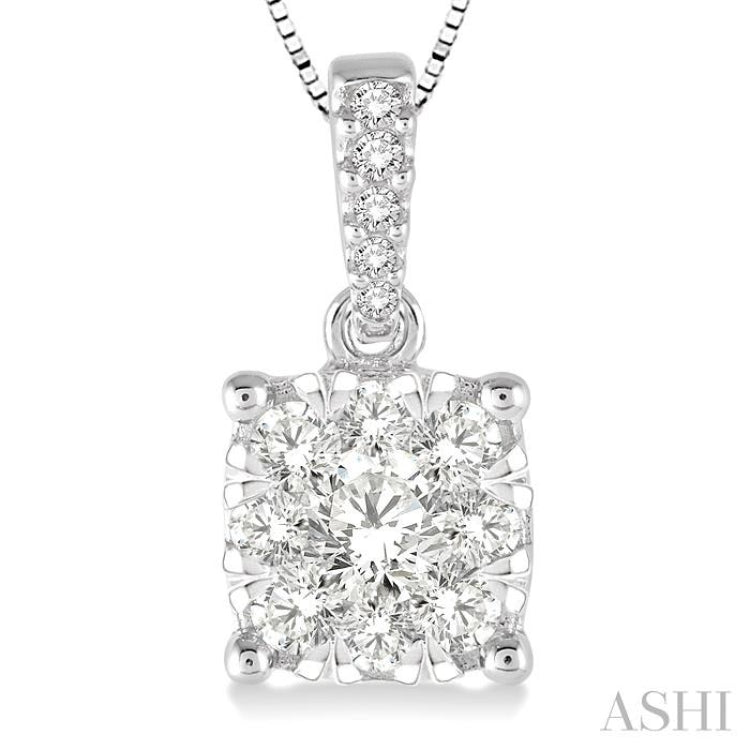3/8 Ctw Square Shape Diamond Lovebright Pendant in 14K White Gold with Chain