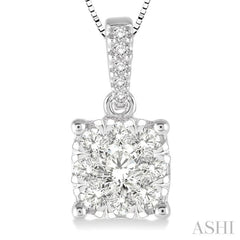 3/8 Ctw Square Shape Diamond Lovebright Pendant in 14K White Gold with Chain