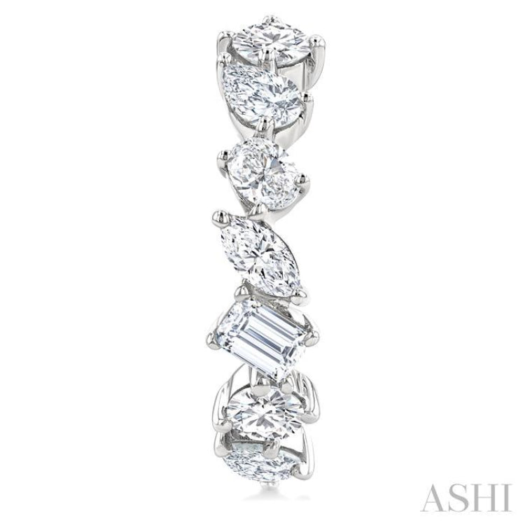 1 1/2 Ctw Scatter Mixed Diamond Cut Fashion Half Hoop Earring in 14K White Gold