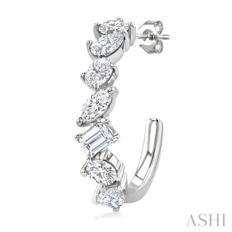 1 1/2 Ctw Scatter Mixed Diamond Cut Fashion Half Hoop Earring in 14K White Gold