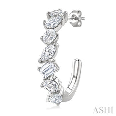 1 1/2 Ctw Scatter Mixed Diamond Cut Fashion Half Hoop Earring in 14K White Gold