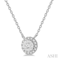 1/6 Ctw Circular Round Cut Diamond Lovebright Pendant With Chain in 14K White Gold