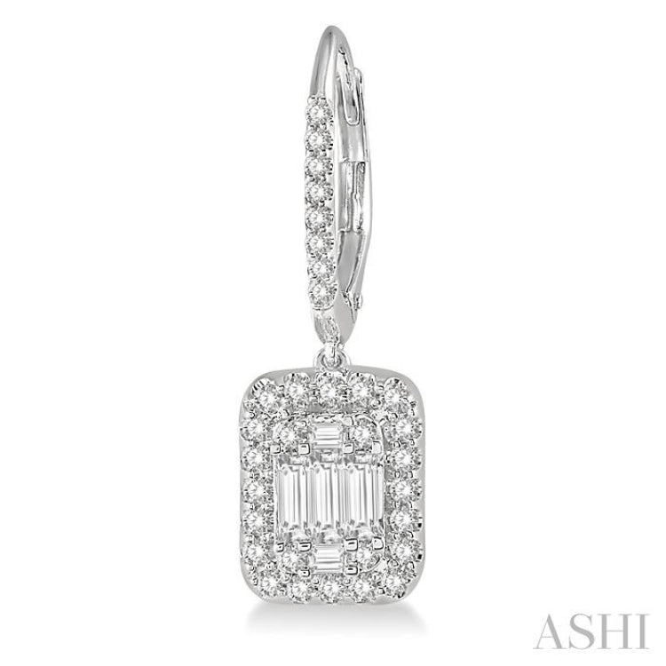 1 Ctw Baguette & Round Cut Fusion Diamond Earrings in 14K White Gold