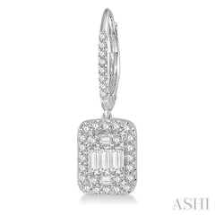 1 Ctw Baguette & Round Cut Fusion Diamond Earrings in 14K White Gold