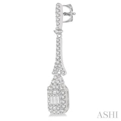 5/8 Ctw Long Baguette & Round Cut Diamond Earring in 14K White Gold