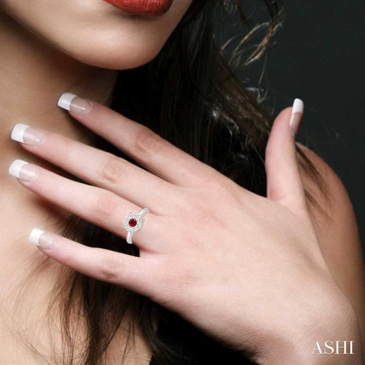 3.8 MM Round Cut Ruby and 1/3 Ctw Lovebright Diamond Precious Ring in 14K White Gold