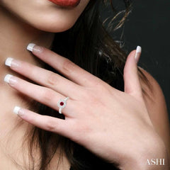 3.8 MM Round Cut Ruby and 1/3 Ctw Lovebright Diamond Precious Ring in 14K White Gold