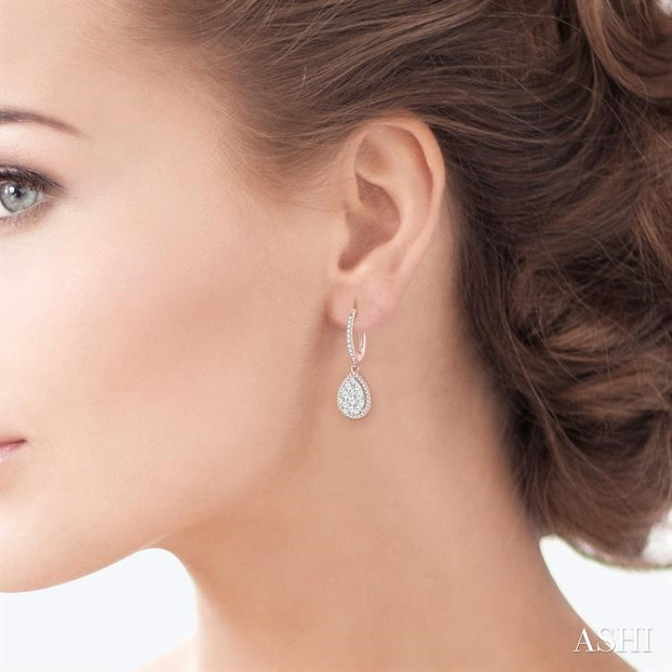3/4 Ctw Pear Shape Diamond Lovebright Earrings in 14K Rose and White Gold
