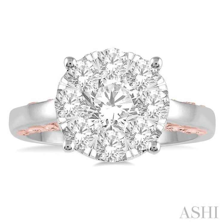 1 1/2 Ctw Lovebright Diamond Cluster Ring in 14K White and Rose Gold
