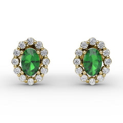 Halo Emerald and Diamond Stud Earrings 