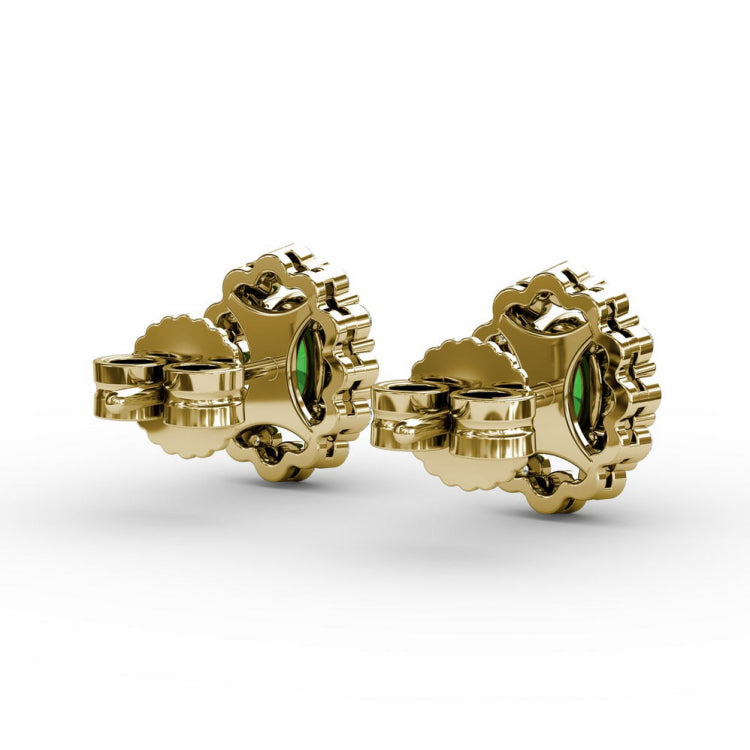Halo Emerald and Diamond Stud Earrings 