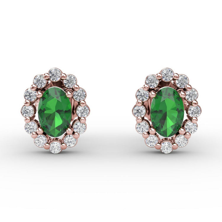 Halo Emerald and Diamond Stud Earrings 