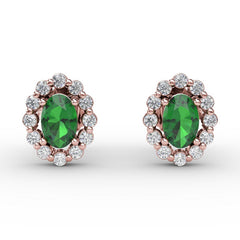 Halo Emerald and Diamond Stud Earrings 