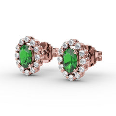 Halo Emerald and Diamond Stud Earrings 