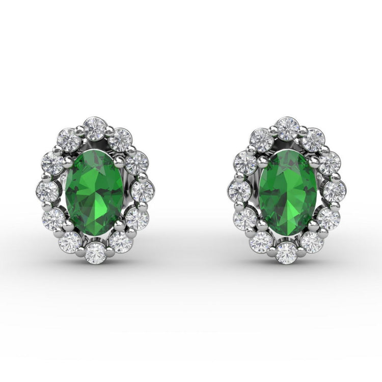 Halo Emerald and Diamond Stud Earrings 