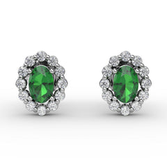 Halo Emerald and Diamond Stud Earrings 