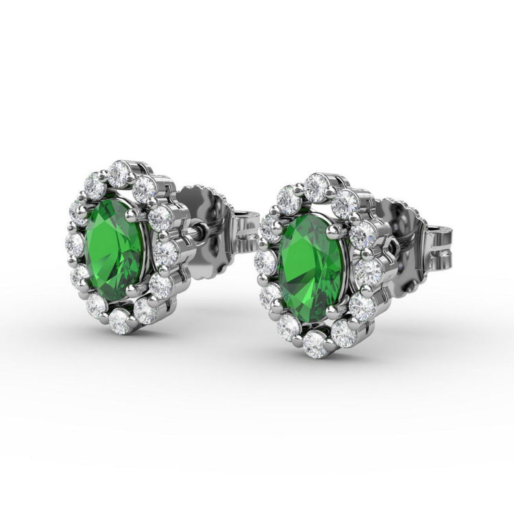 Halo Emerald and Diamond Stud Earrings 