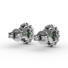 Halo Emerald and Diamond Stud Earrings 