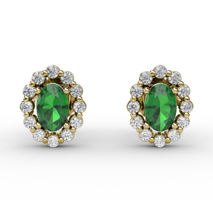 Halo Emerald and Diamond Stud Earrings 
