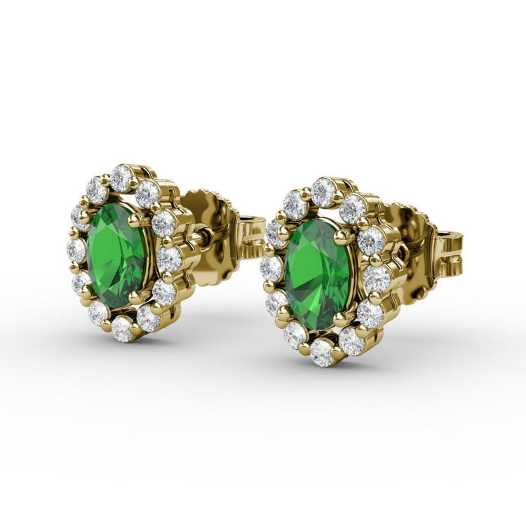 Halo Emerald and Diamond Stud Earrings 