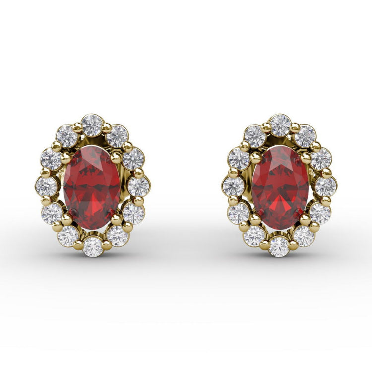 Halo Ruby and Diamond Stud Earrings 
