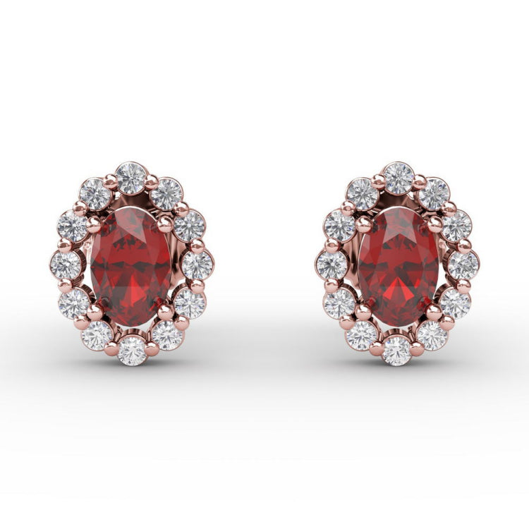 Halo Ruby and Diamond Stud Earrings 
