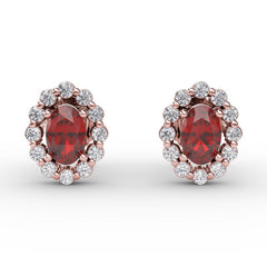 Halo Ruby and Diamond Stud Earrings 