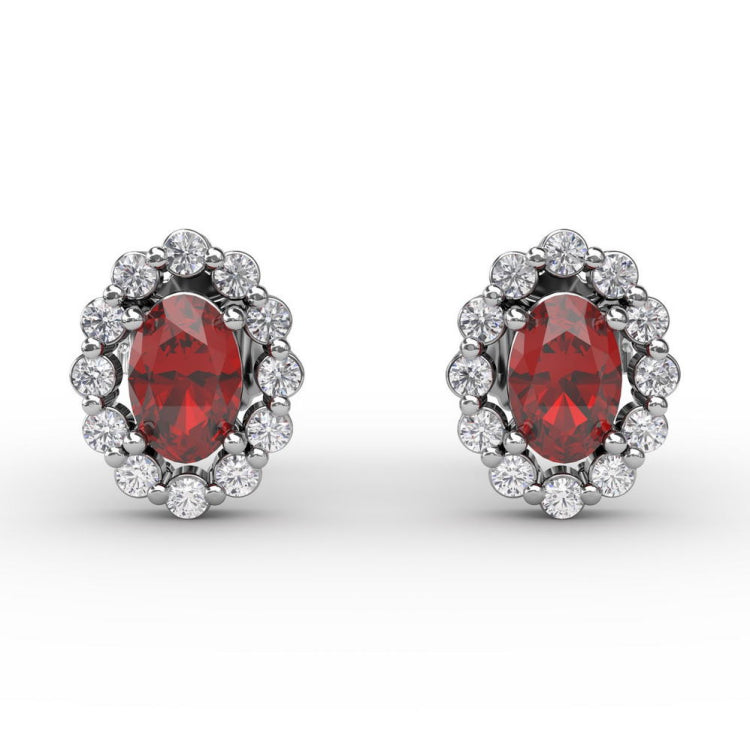 Halo Ruby and Diamond Stud Earrings 