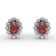 Halo Ruby and Diamond Stud Earrings 