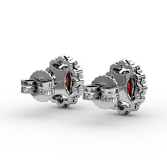 Halo Ruby and Diamond Stud Earrings 