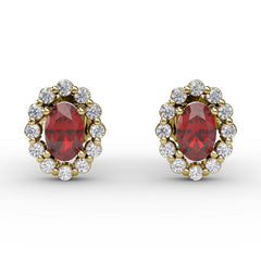 Halo Ruby and Diamond Stud Earrings 