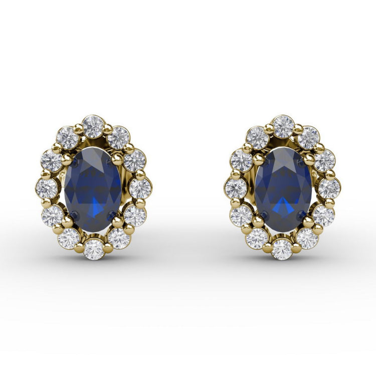 Halo Sapphire and Diamond Stud Earrings 