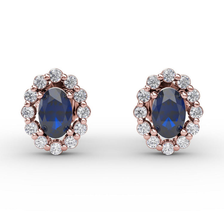 Halo Sapphire and Diamond Stud Earrings 