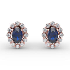 Halo Sapphire and Diamond Stud Earrings 