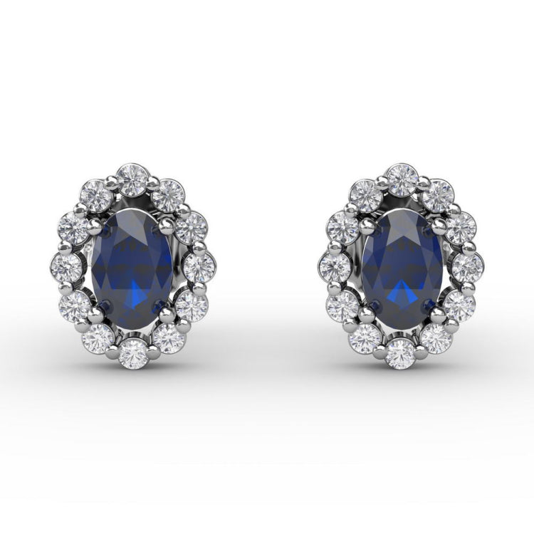 Halo Sapphire and Diamond Stud Earrings 