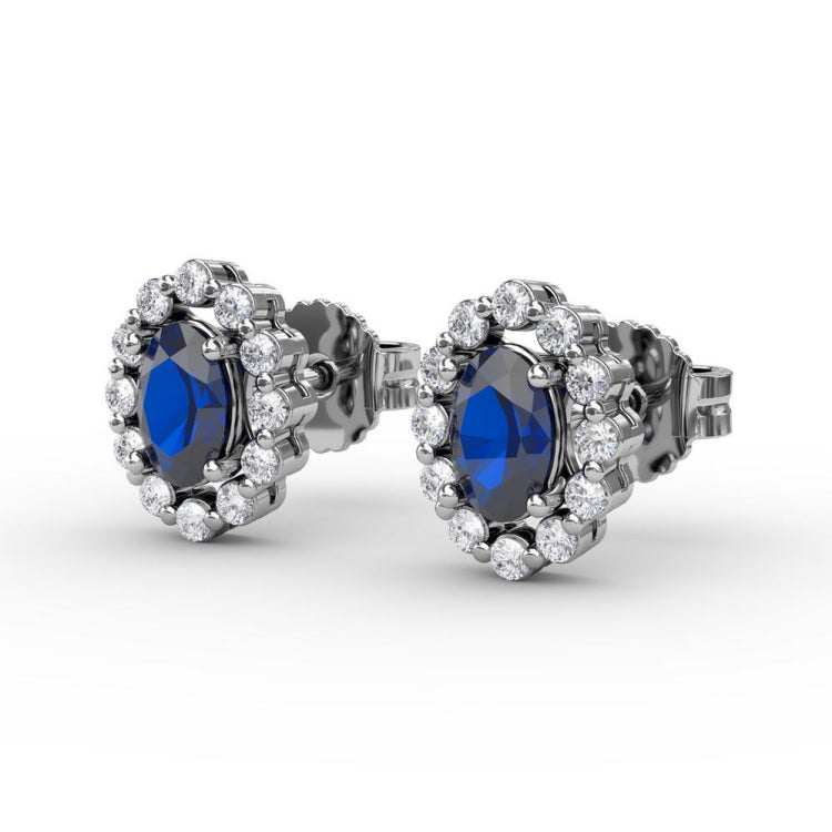 Halo Sapphire and Diamond Stud Earrings 